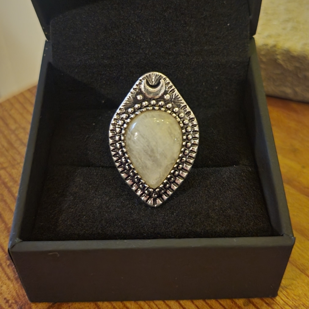 Lucky Quartz Tear Drop Adjustable Ring